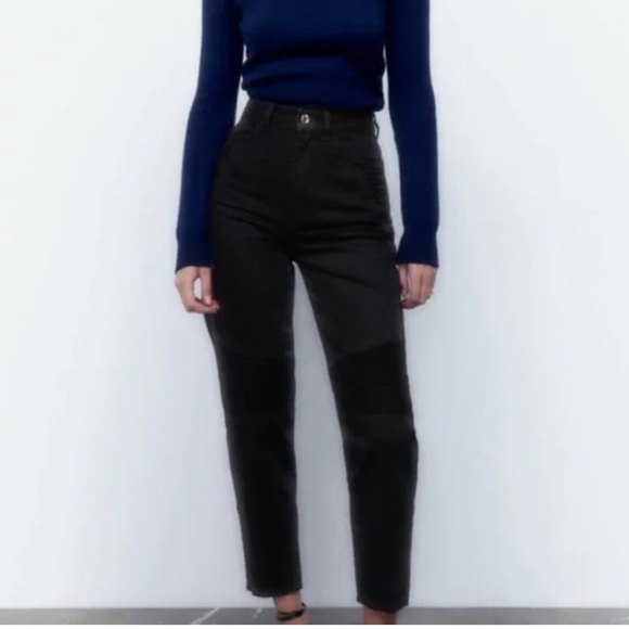 Zara Mom Fit Biker Jeans Black size 30 Nwt - Picture 1 of 6